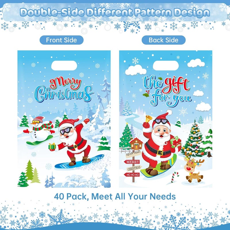 PERFQU 40 Pcs Merry Christmas Gift Bags with Handles - Winter Xmas Treat Bags for Kids, Cool Santa Claus Plastic Small Candy Goody Goodie Snack Bags Bulk for Christmas Party Decorations Supplies Favors - Image 4